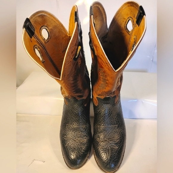 Tony Lama Buckaroo Cowboy Boots B3491 Brown Black Leather Size 10.5D - Picture 5 of 9